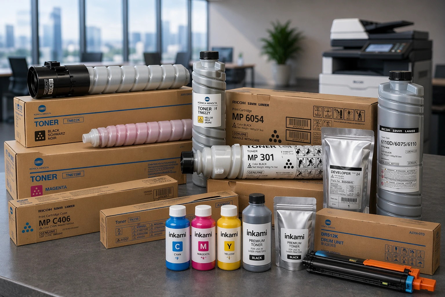 Toner e insumos de impresión originales y alternativos en entorno corporativo